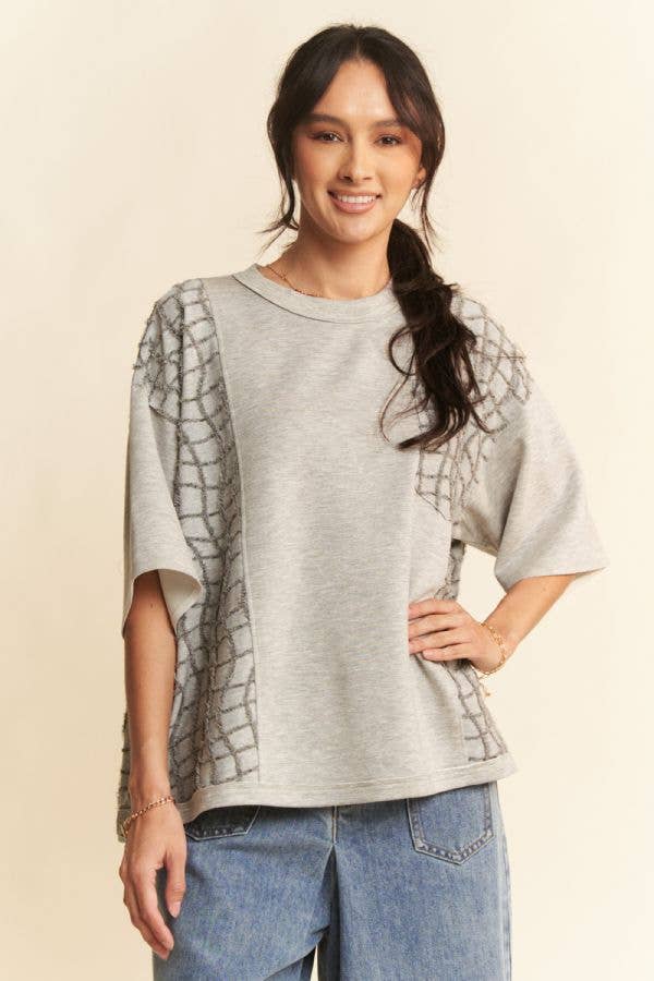 Mixed Texture Top: L / Heather Grey