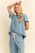 Pleated Top & Pants Set: Dusty Blue / S