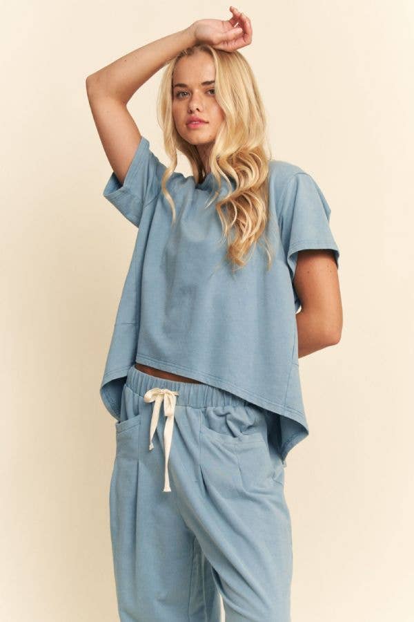 Pleated Top & Pants Set: Dusty Blue / M