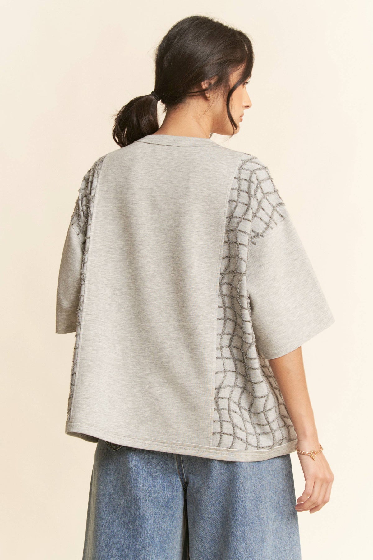 Mixed Texture Top: L / Heather Grey