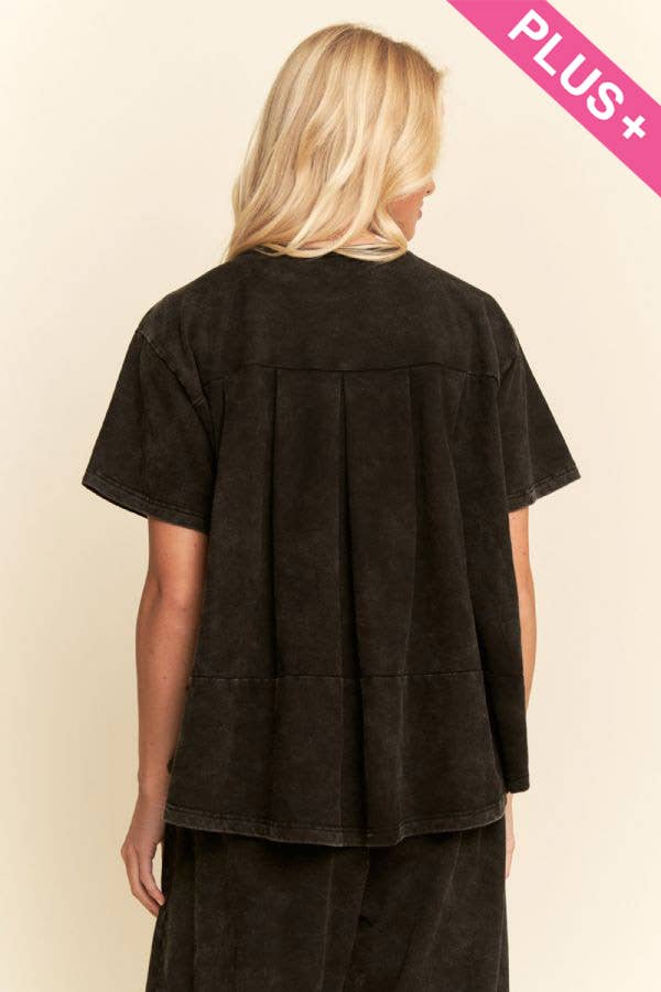 Pleated Top & Pants Set: Washed Black / 3XL