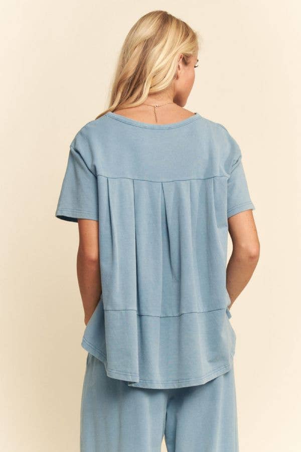 Pleated Top & Pants Set: Dusty Blue / L