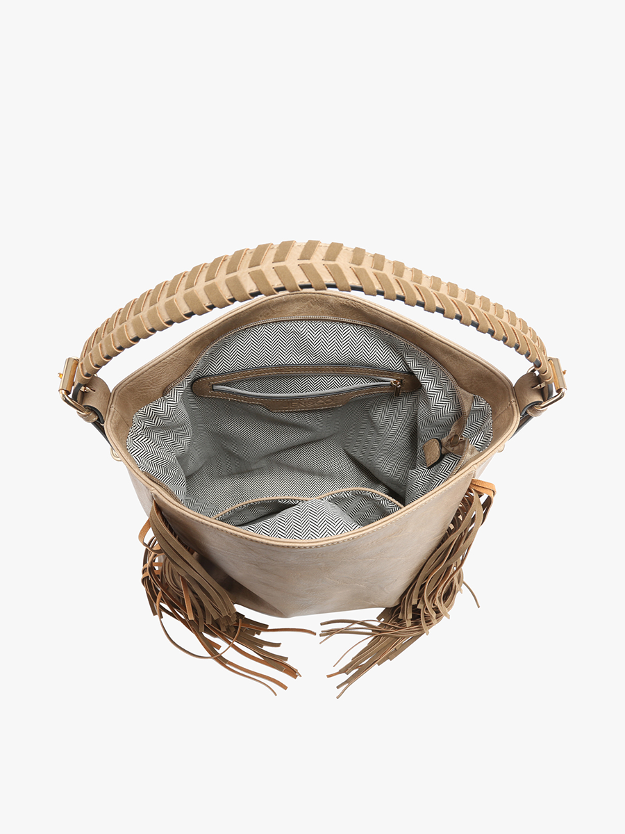 Sav Distressed Hobo Bag w/ Fringe Detail | Grey