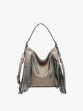 Sav Distressed Hobo Bag w/ Fringe Detail | Grey