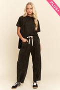Pleated Top & Pants Set: Washed Black / 2XL