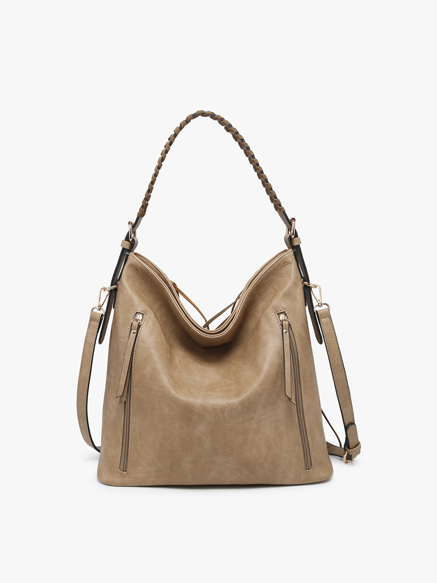 Sav Distressed Hobo Bag w/ Fringe Detail | Grey