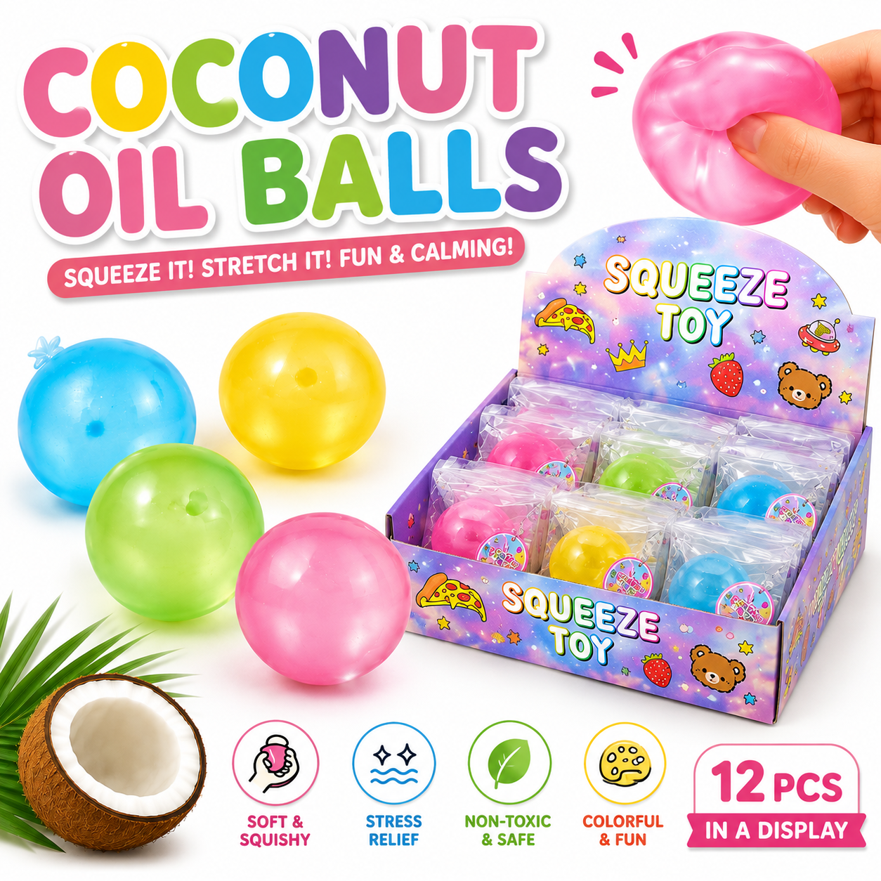 Coconut Oil Balls Squeeze Toy — Stretchy Stress Relief