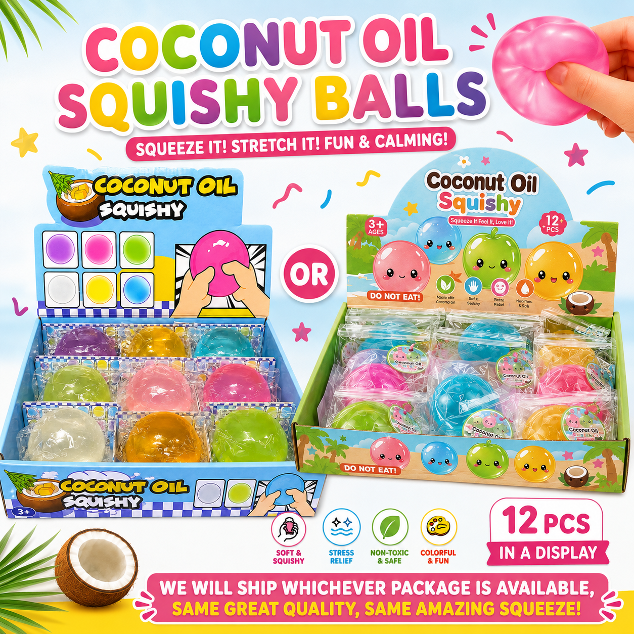 Coconut Oil Balls Squeeze Toy — Stretchy Stress Relief