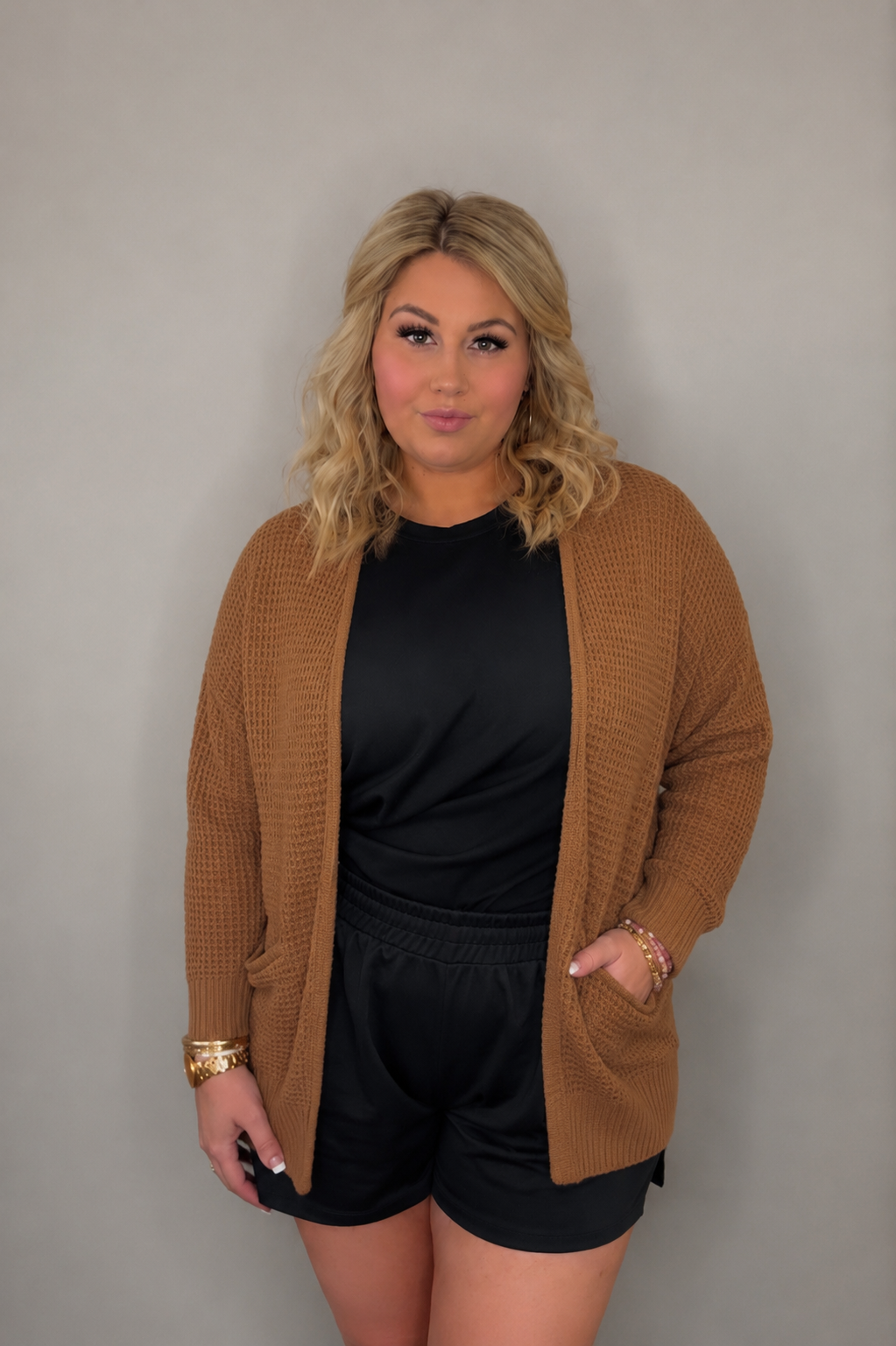 Deep Camel Waffle Cardi