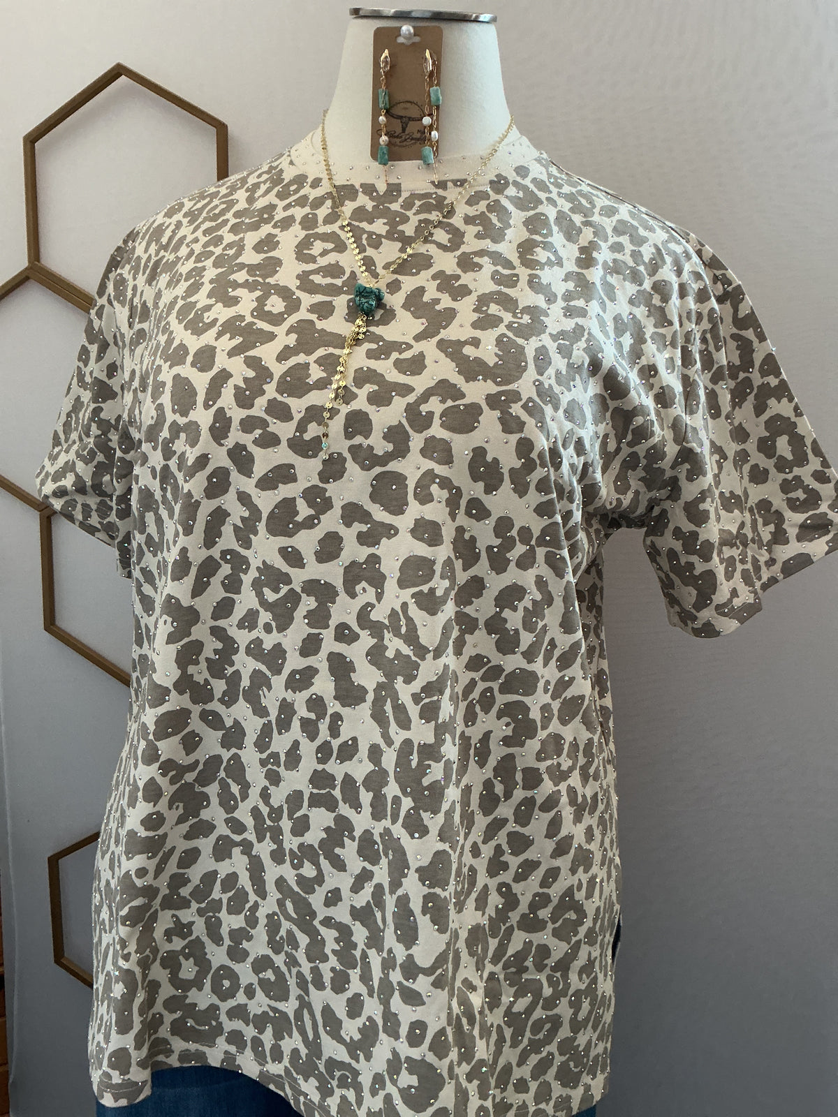 Leopard Side Slit T - Cloud Taupe