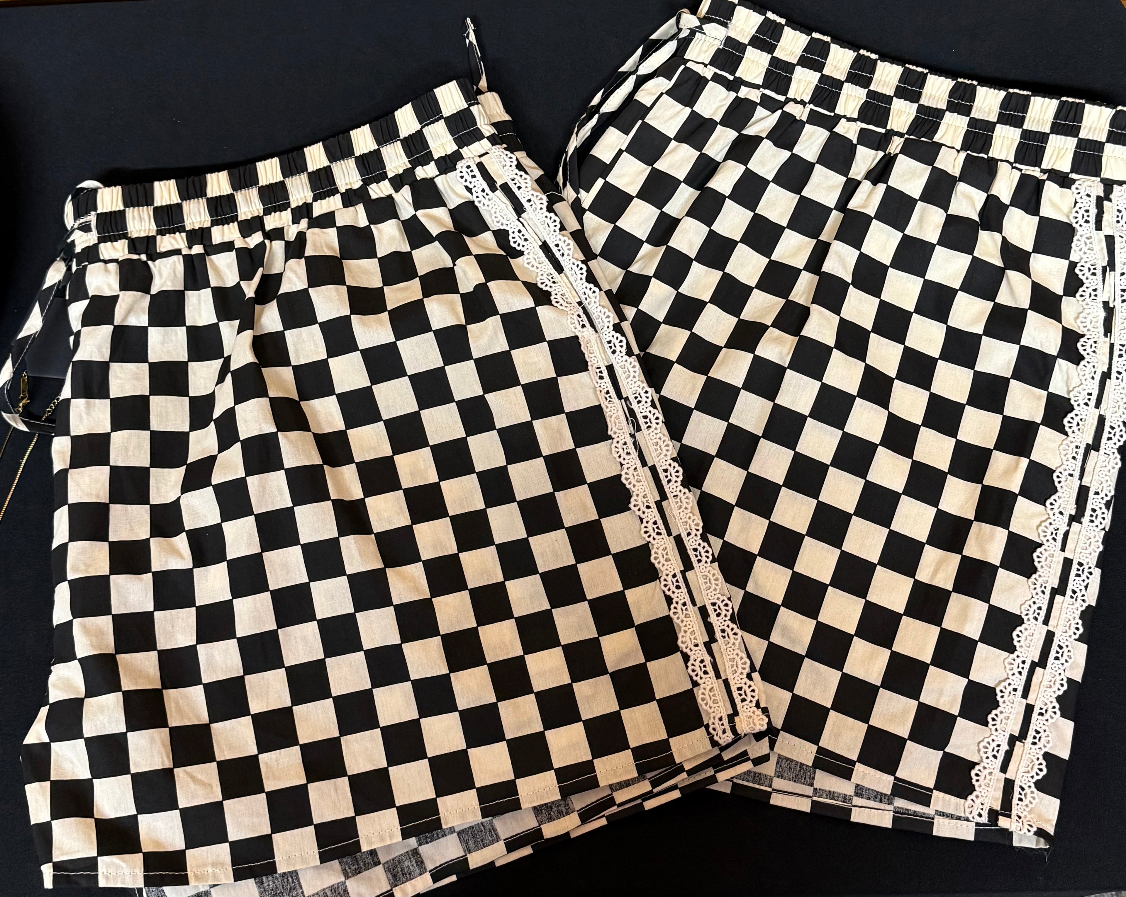 Checkered Lace Trim Shorts