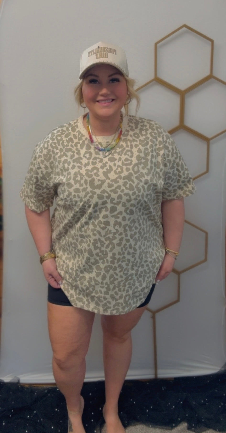 Leopard Side Slit T - Cloud Taupe