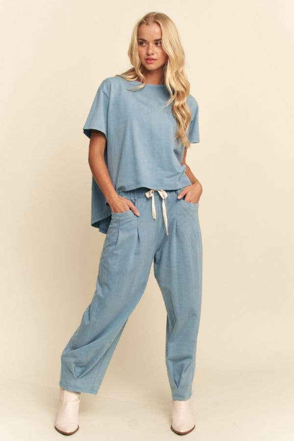 Pleated Top & Pants Set: Dusty Blue / S