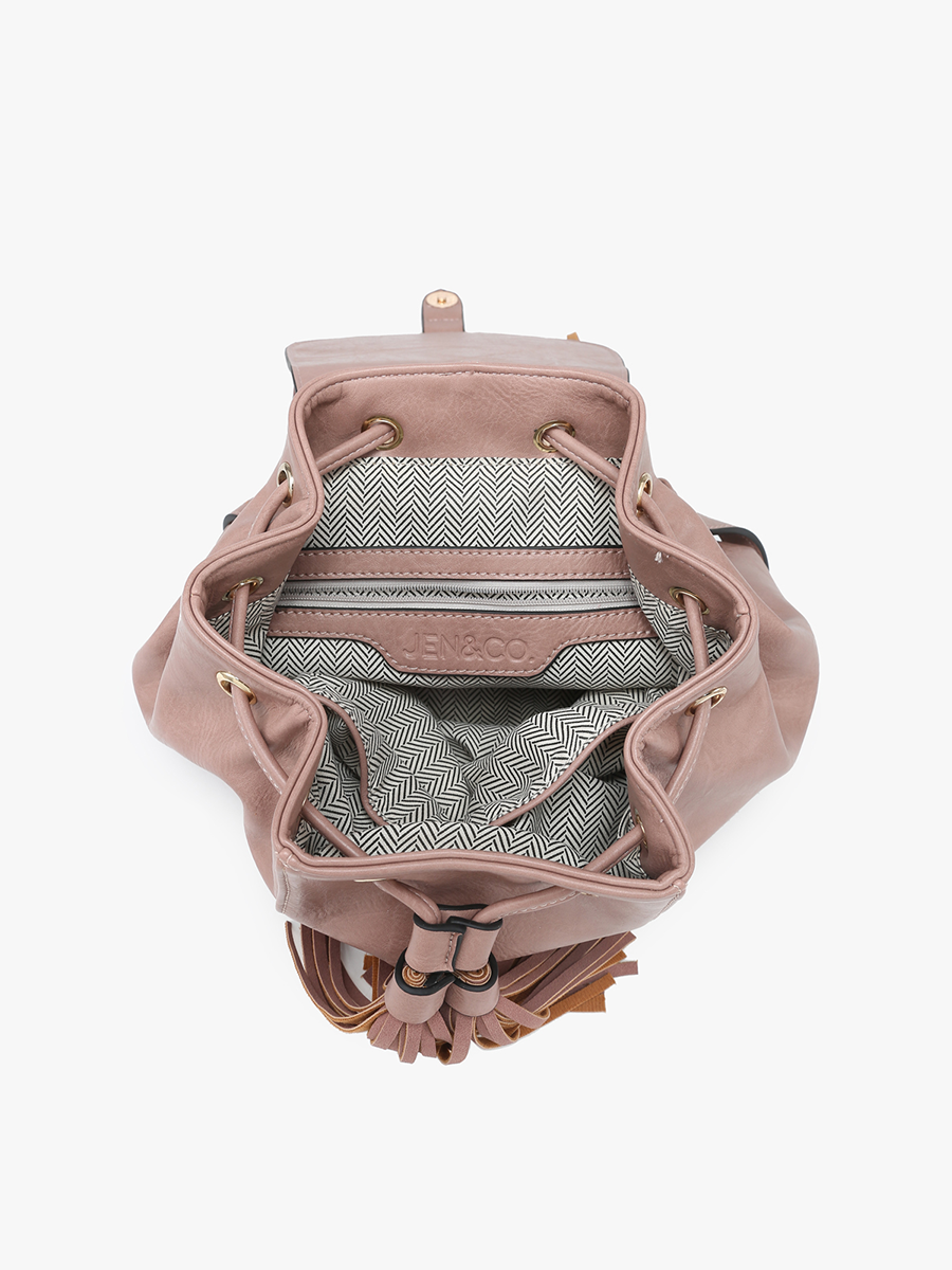 Jewel Fringe Bucket Backpack – Distressed Vegan Bag | Black